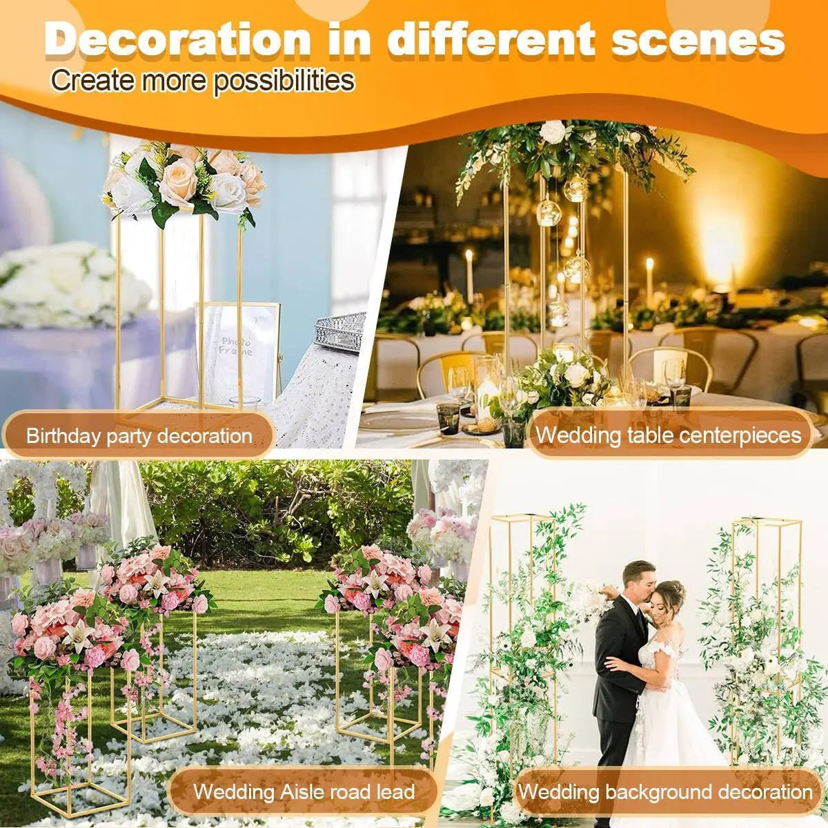 Gold Metal Flower Centerpiece Vase Set For Wedding Decor