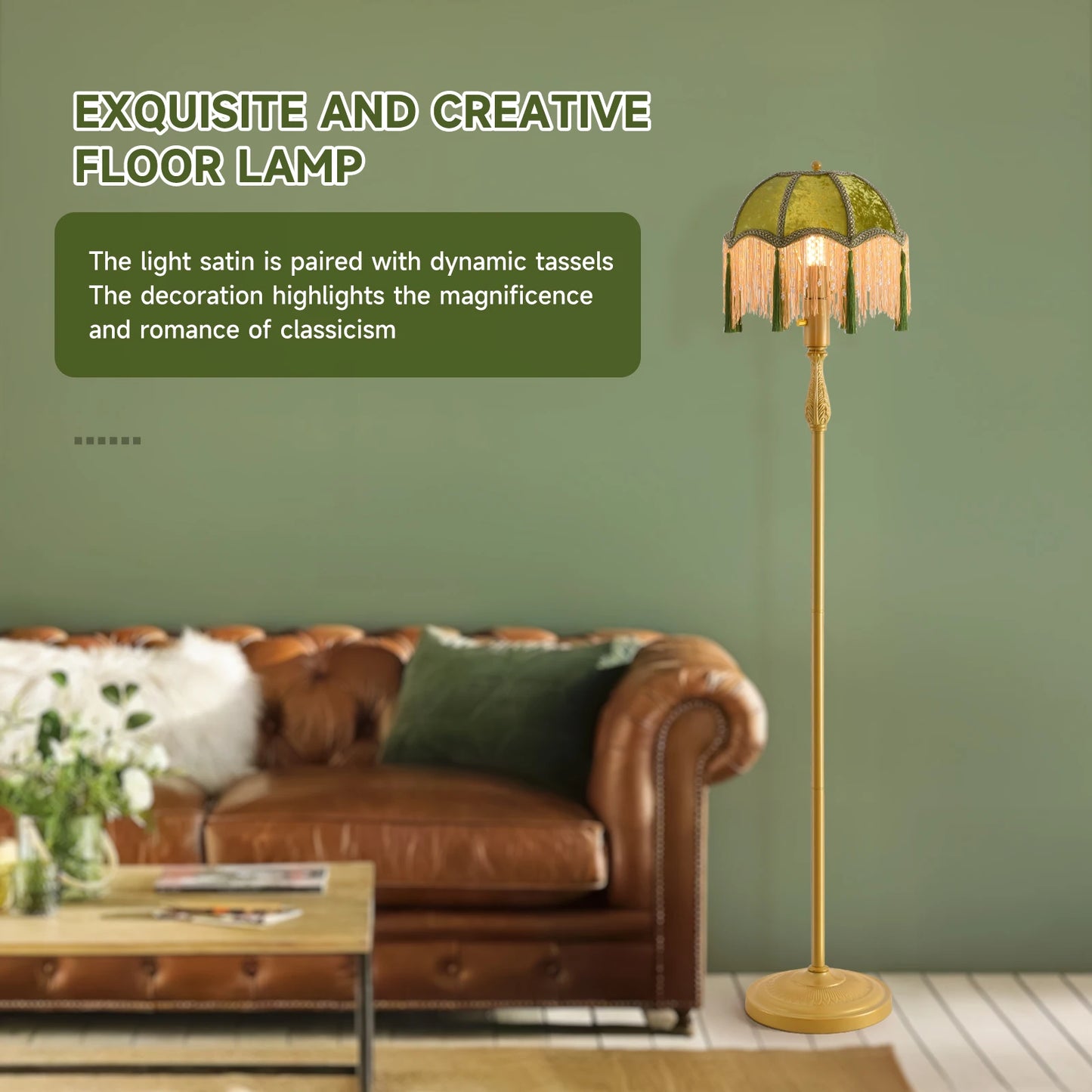 Retro Tassel Floor Lamp With Adjustable LED Night Light