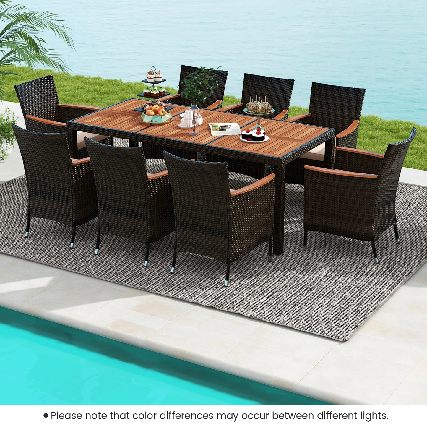 HOMASIS 9-Piece Patio Wicker Dining Set With Cushions
