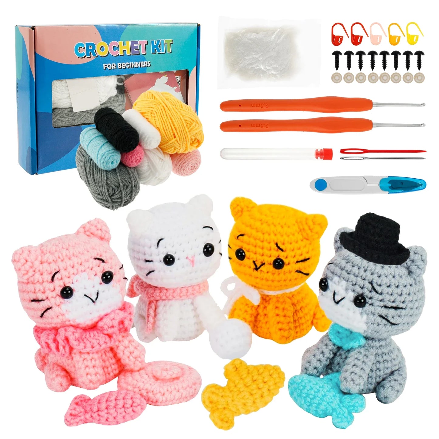 Hign-concerned Cat Crochet Kit For Beginners With Accessories