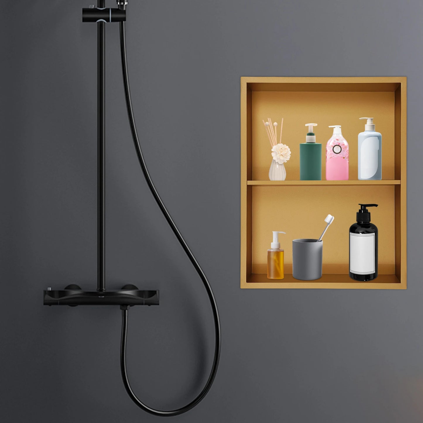 Stainless Steel Recessed Wall Niche Shelf Dual Tier Shower