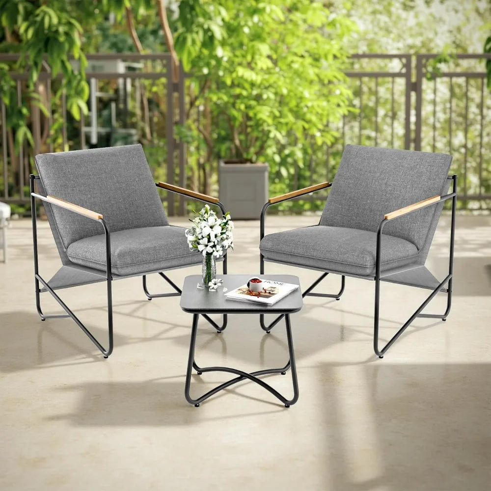 Compact 3 Piece Patio Conversation Set With Glass Table Weather Resistant