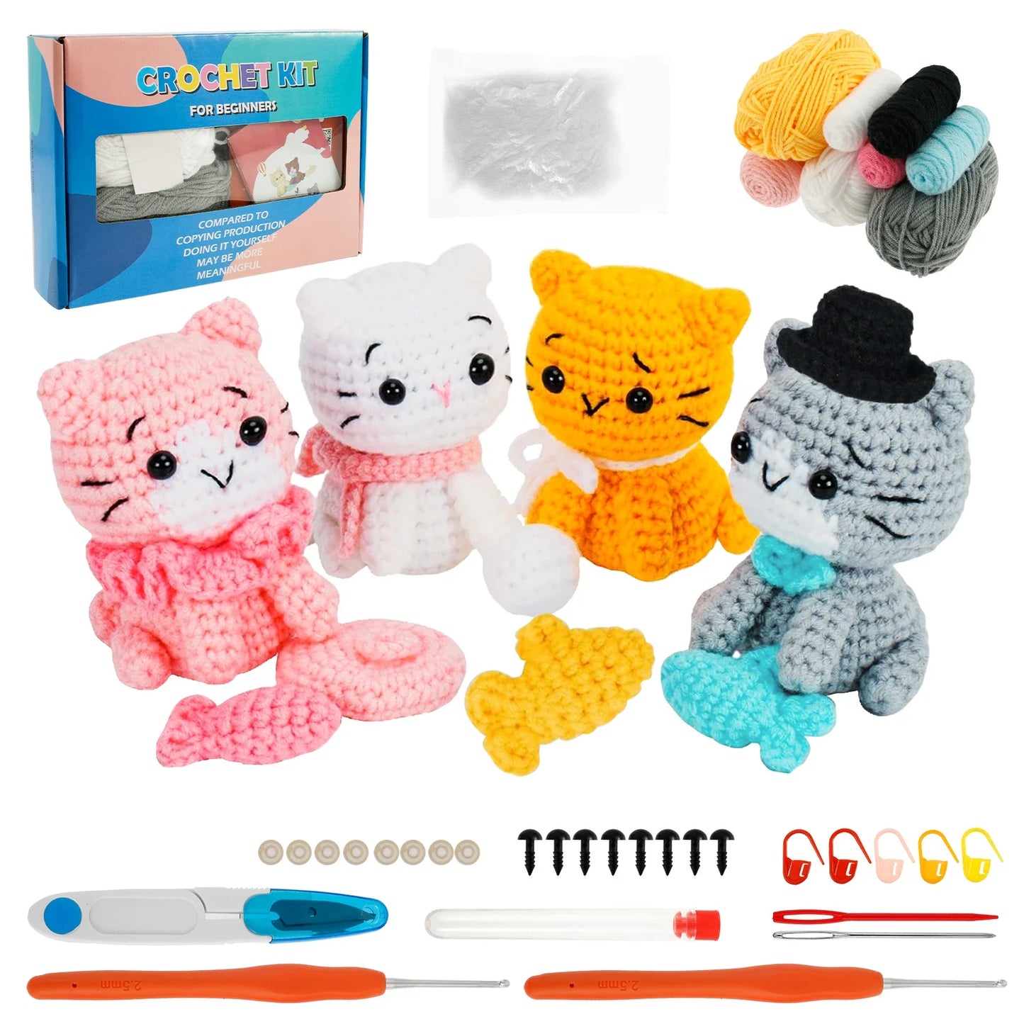Hign-concerned Cat Crochet Kit For Beginners With Accessories