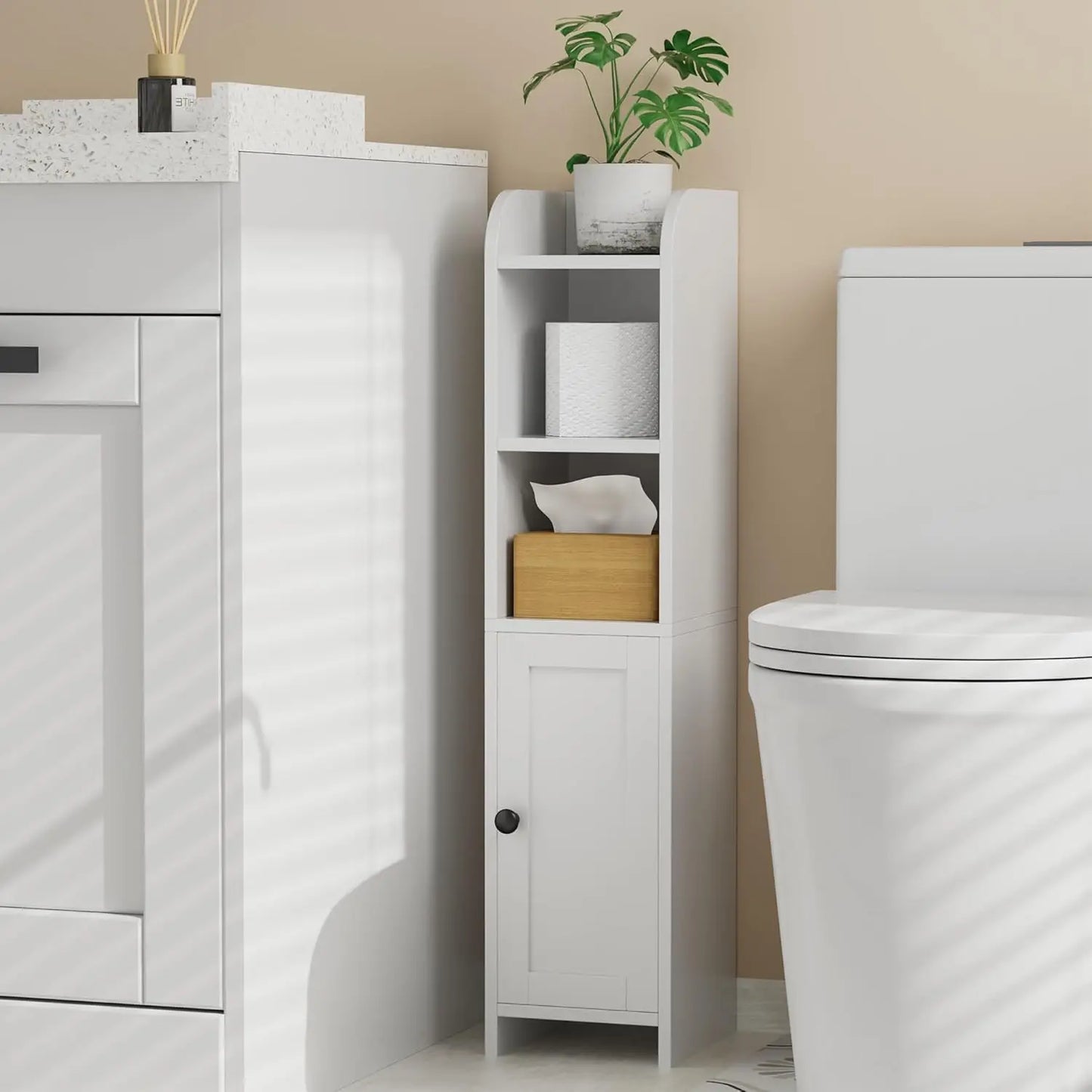 Compact Corner Bathroom Storage Cabinet With Door And Shelves