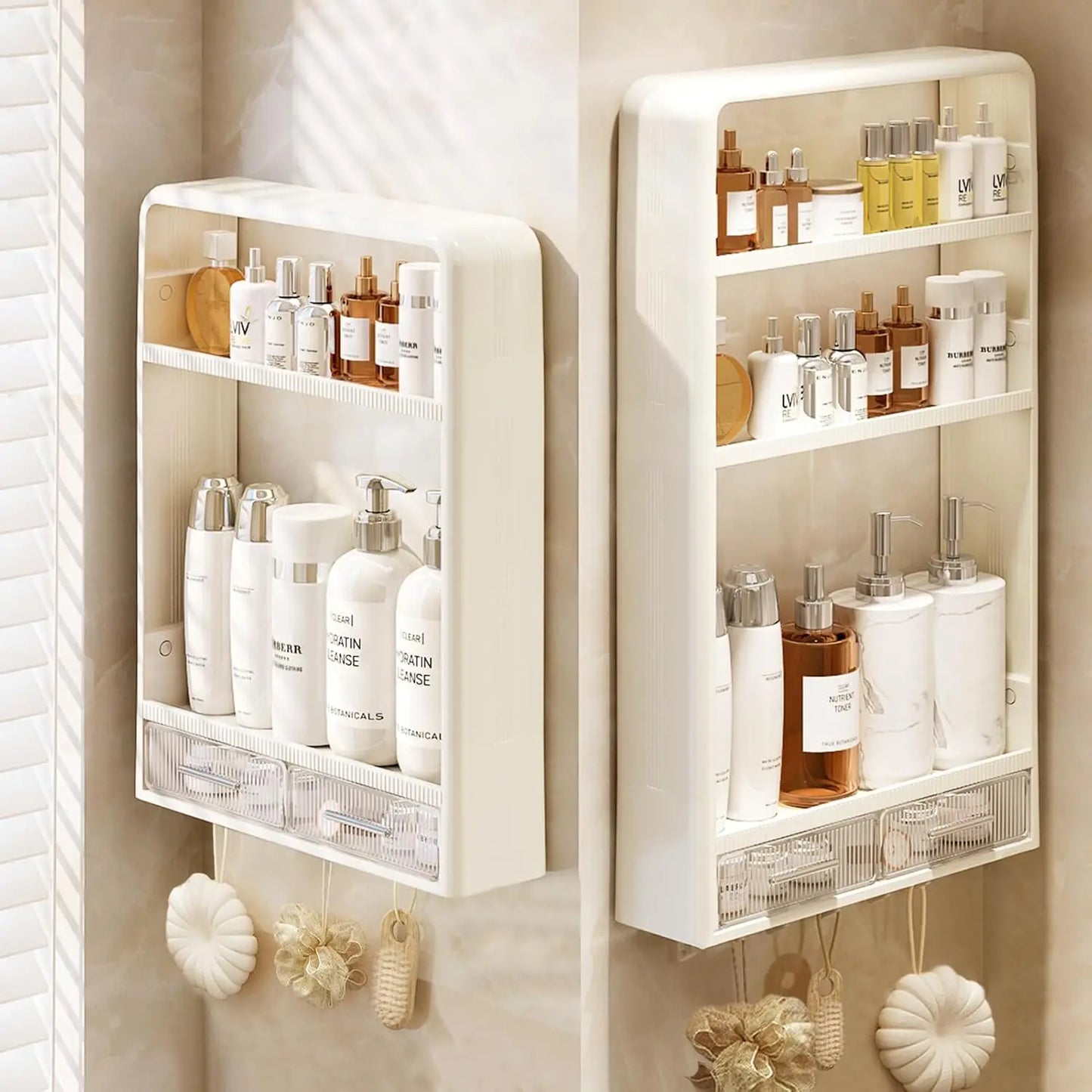 XMSJ Wall Mounted Bathroom Shelves With Drawers And Hooks