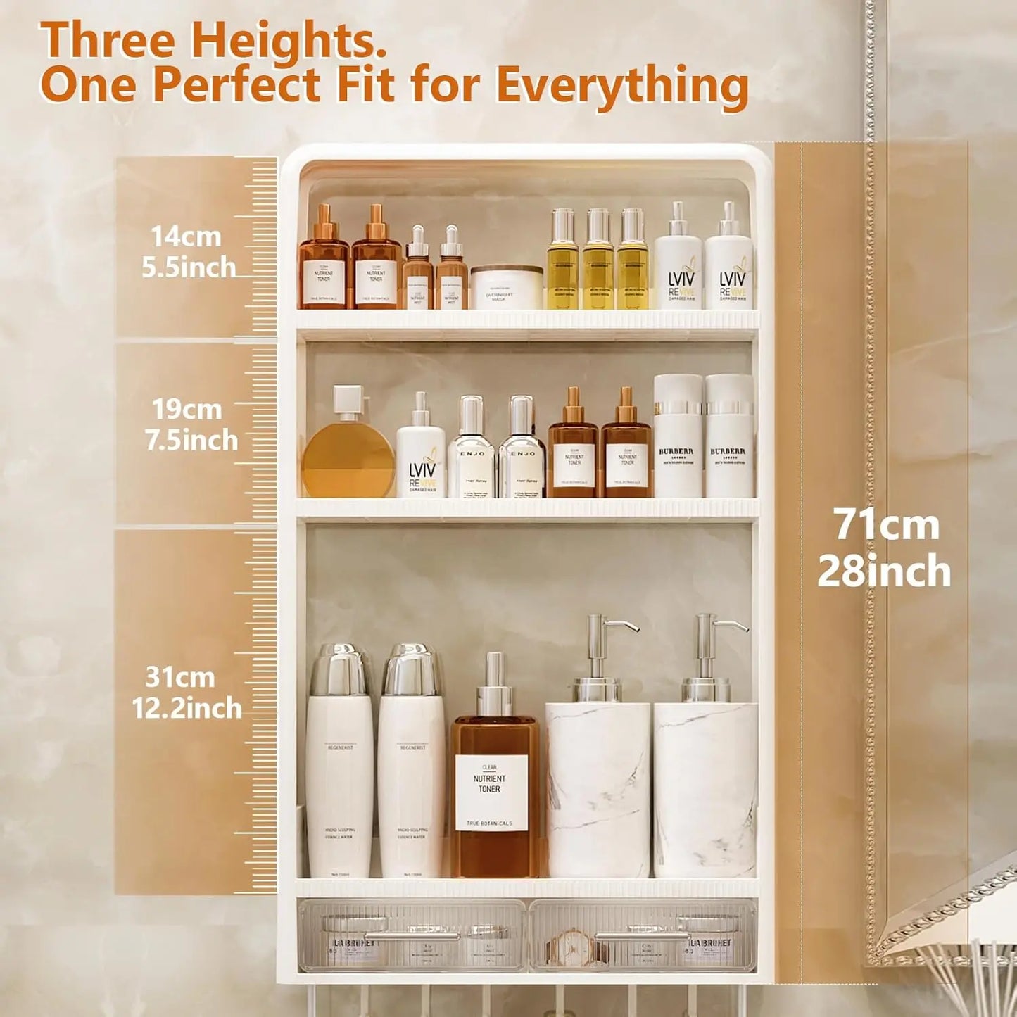 XMSJ Wall Mounted Bathroom Shelves With Drawers And Hooks