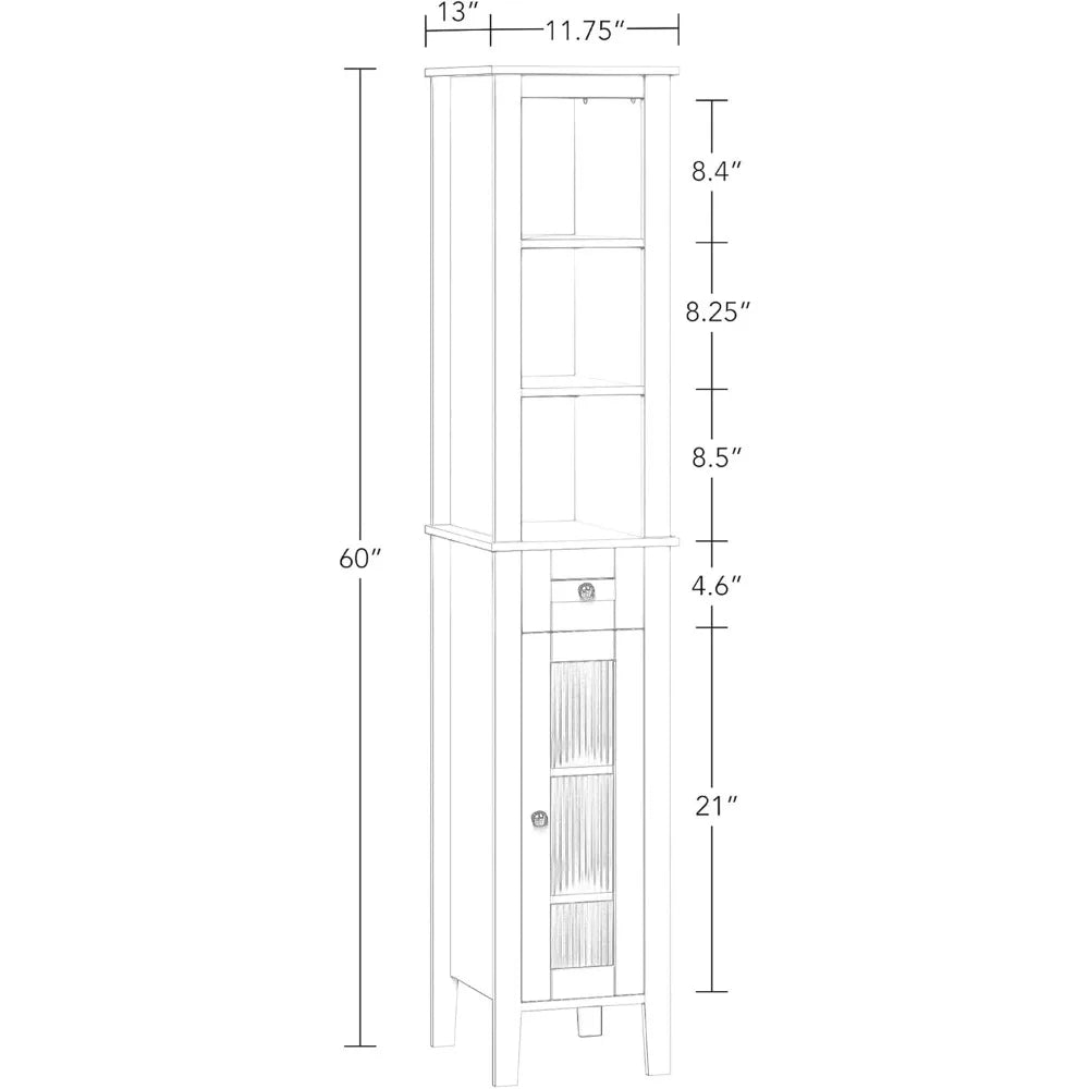 Slim Tall Bathroom Storage Cabinet With Glass Door And Drawer
