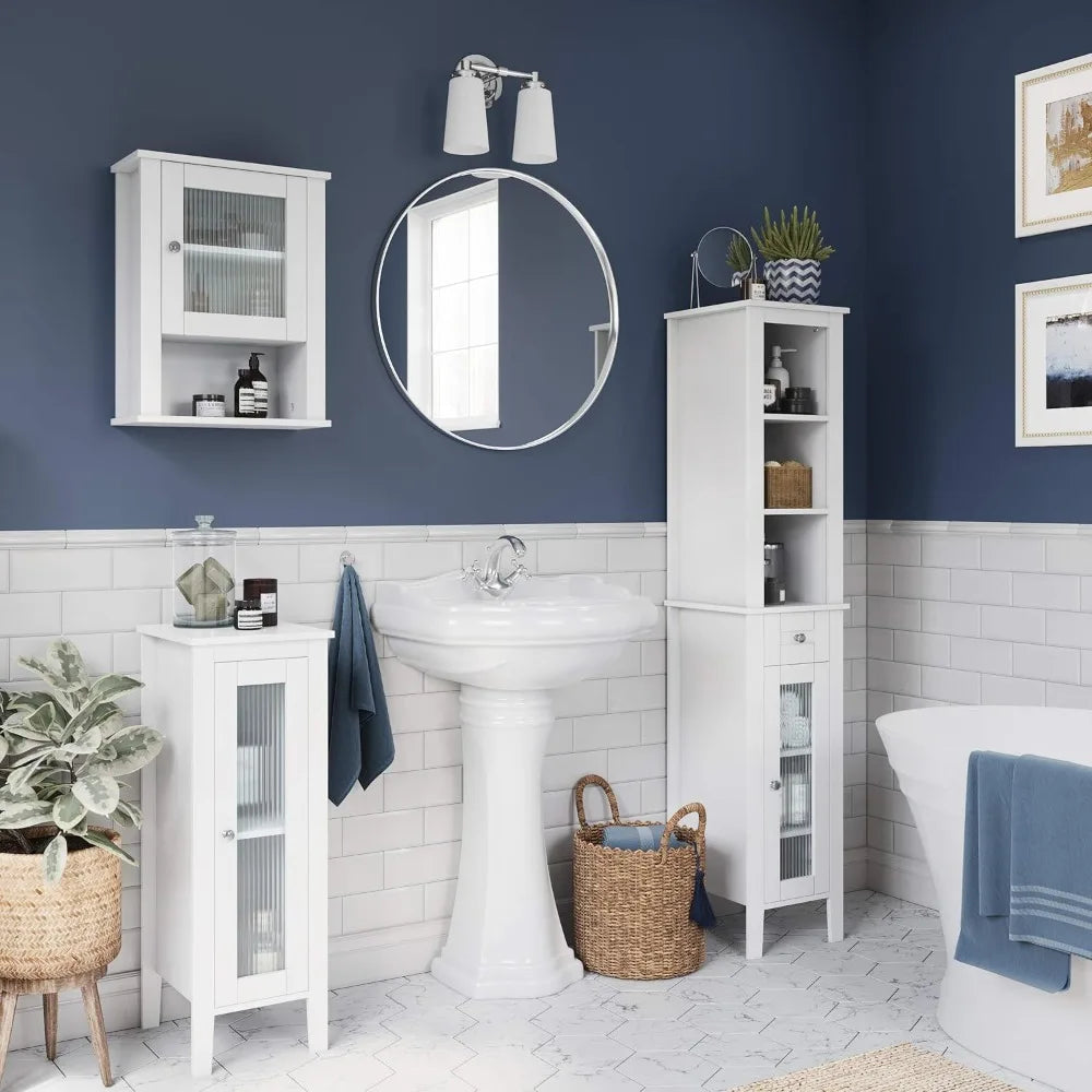 Slim Tall Bathroom Storage Cabinet With Glass Door And Drawer
