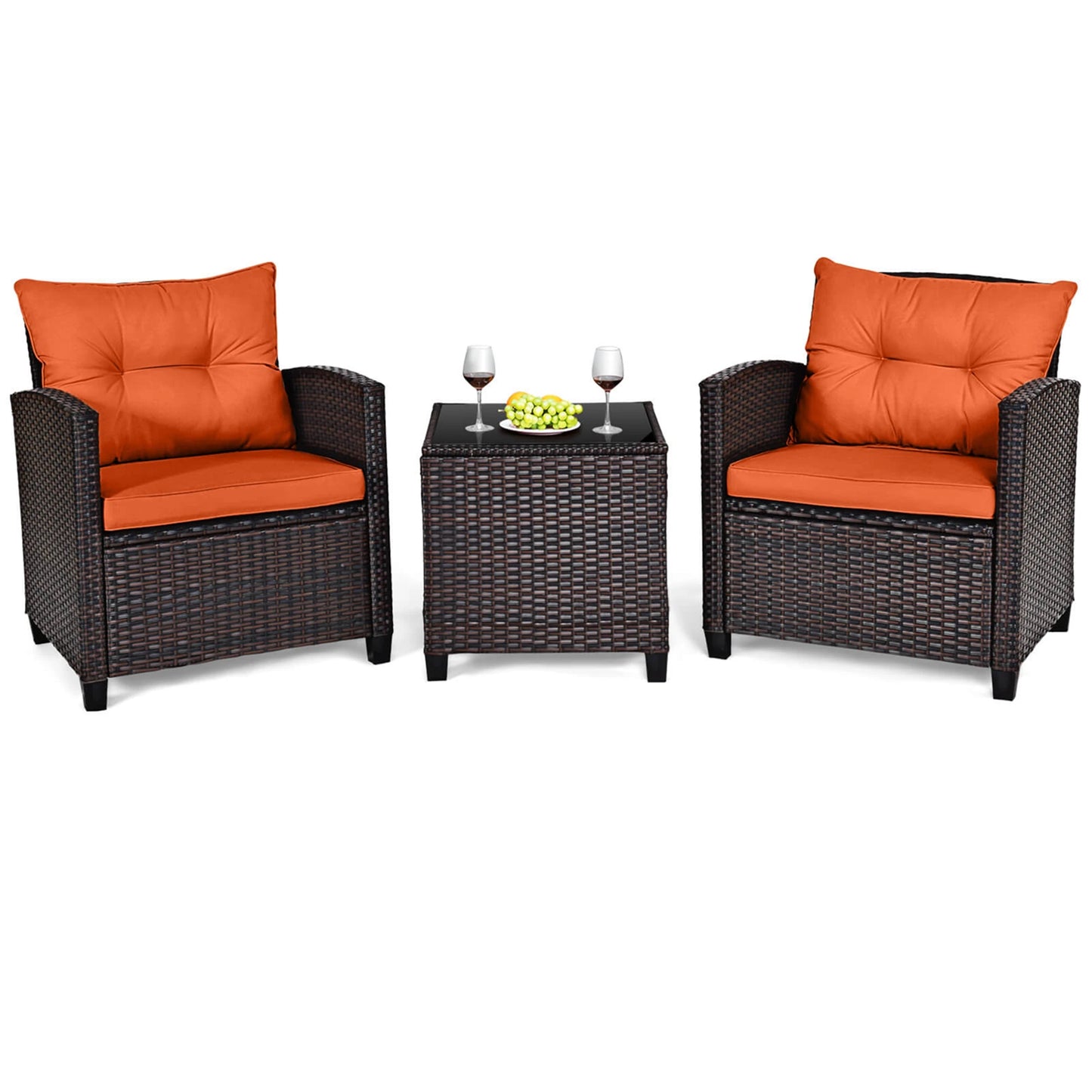 HOMASIS 3 Piece Patio Rattan Furniture Set Cushioned Conversation Set