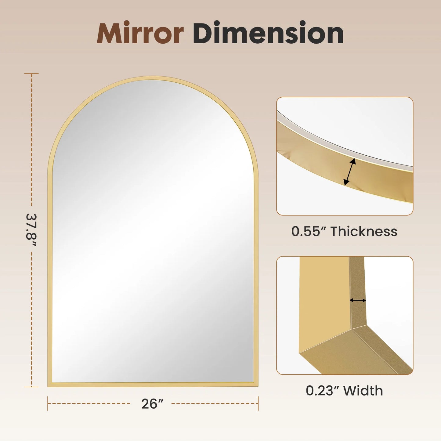 JHK Arched Metal Framed Bathroom Mirror Wall Mount