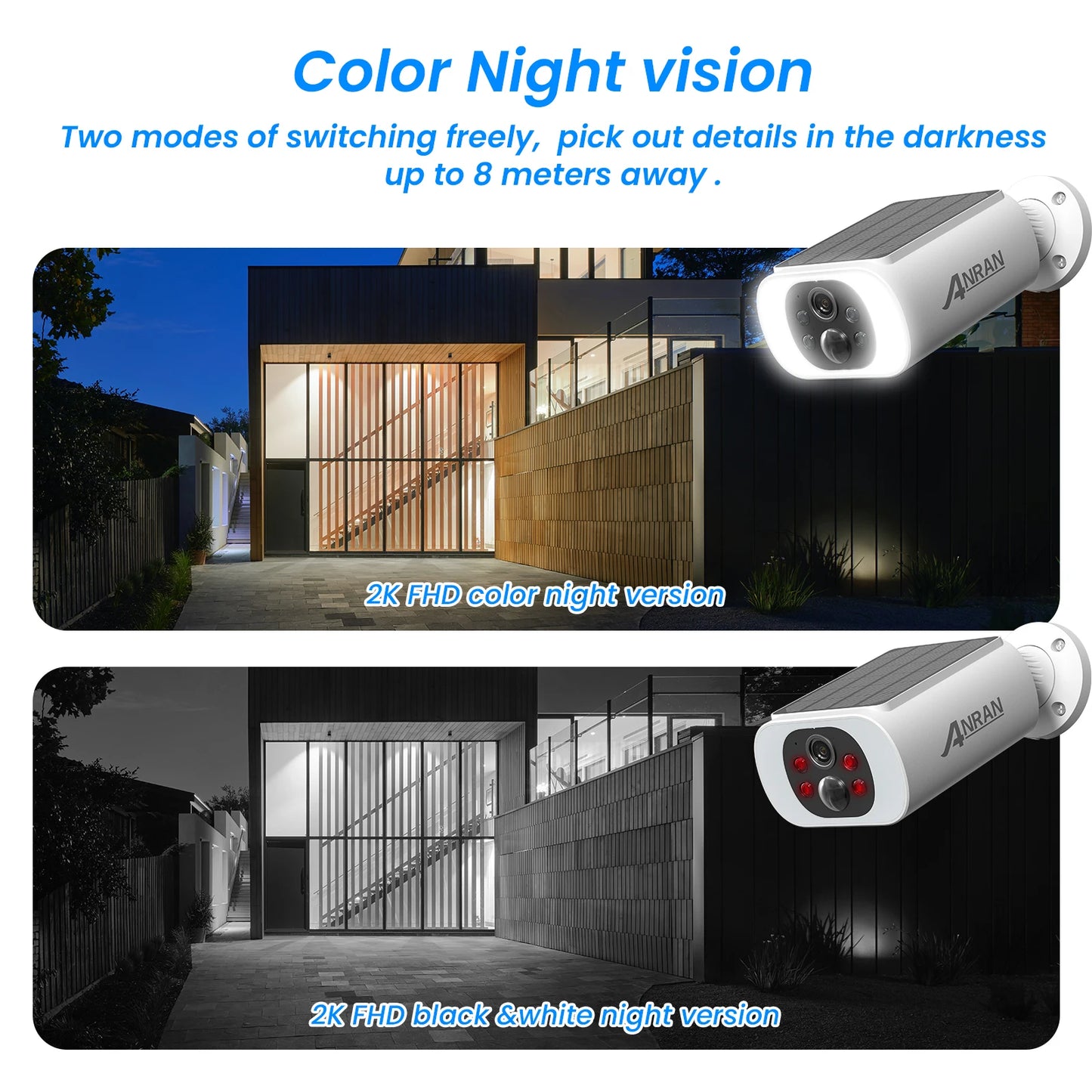 ANRAN Solar Security Camera 2K Outdoor Wireless Battery Floodlight