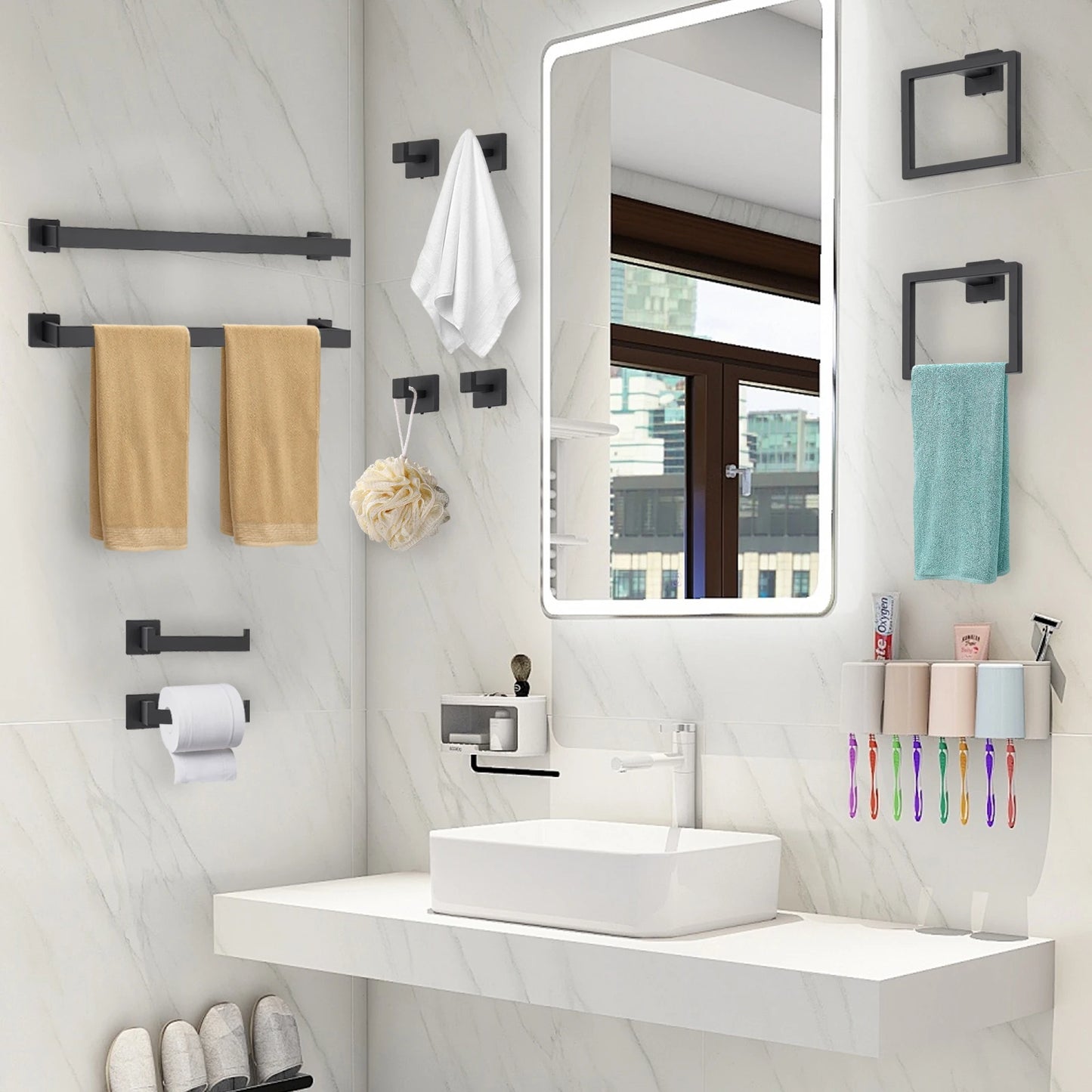 Wall Mount Bathroom Accessories Steel Toilet Paper Holder Towel Rack