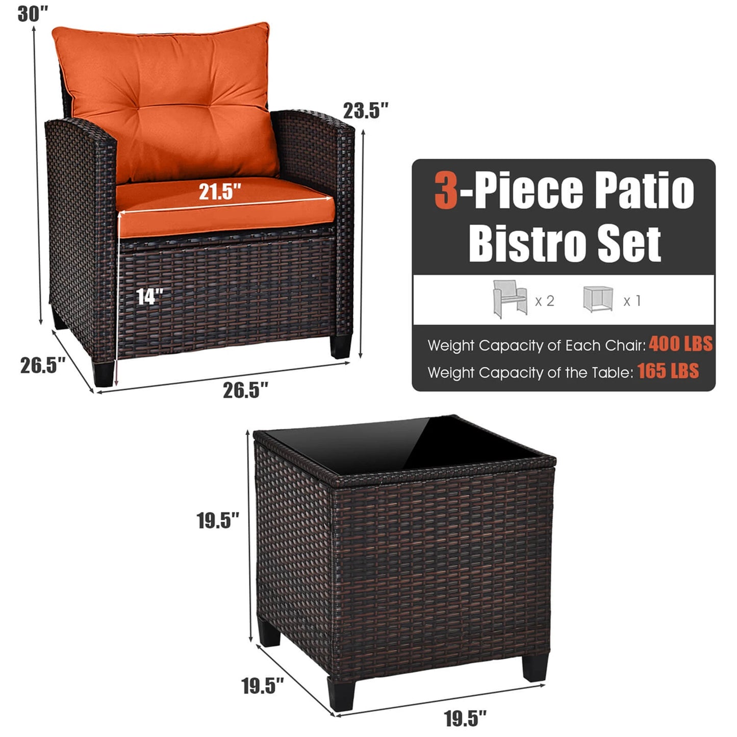 HOMASIS 3 Piece Patio Rattan Furniture Set Cushioned Conversation Set
