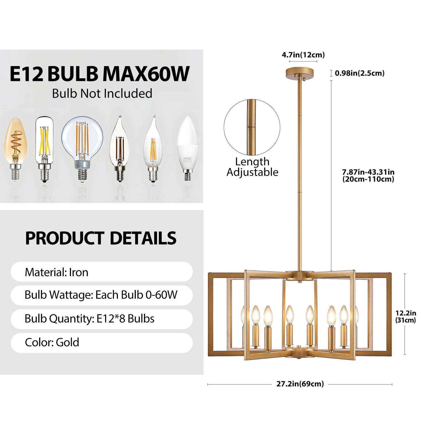 ARLGSITE Geometric Chandelier Pendant Light Fixture 6 To 8 Lights