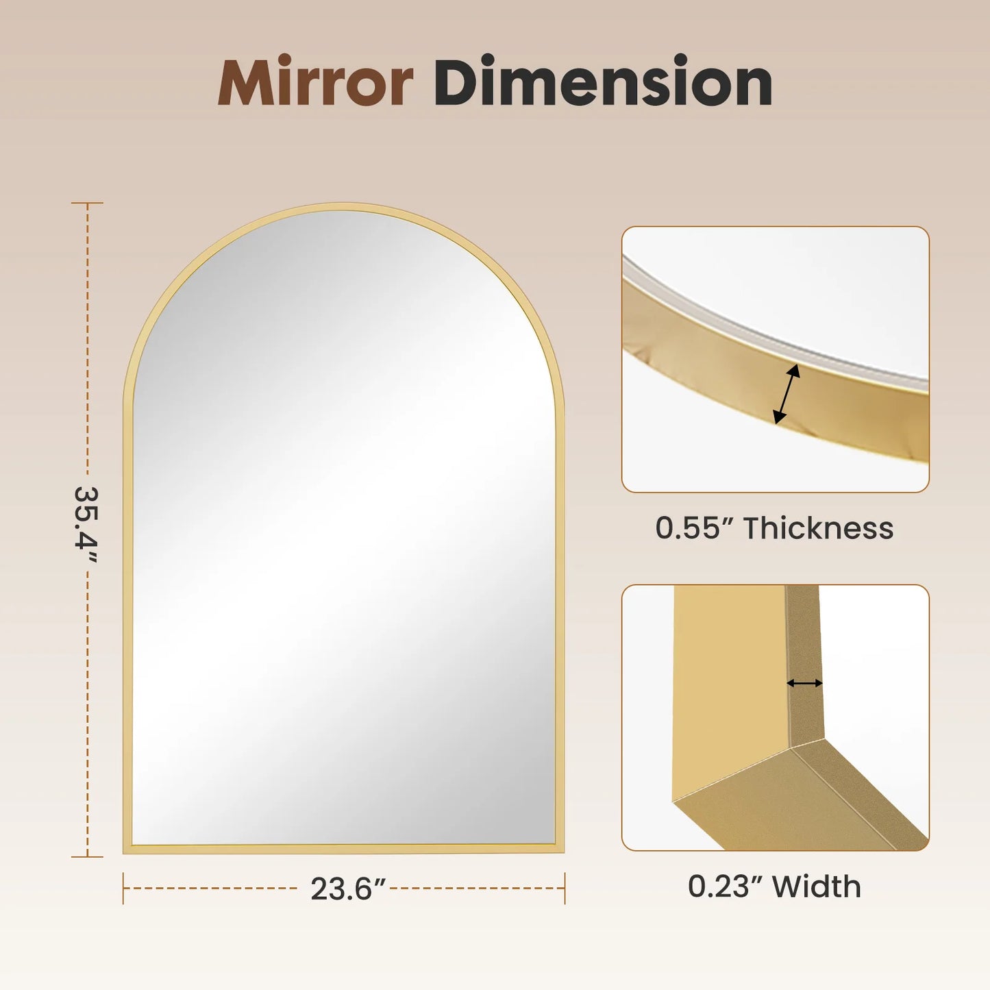 JHK Arched Metal Framed Bathroom Mirror Wall Mount