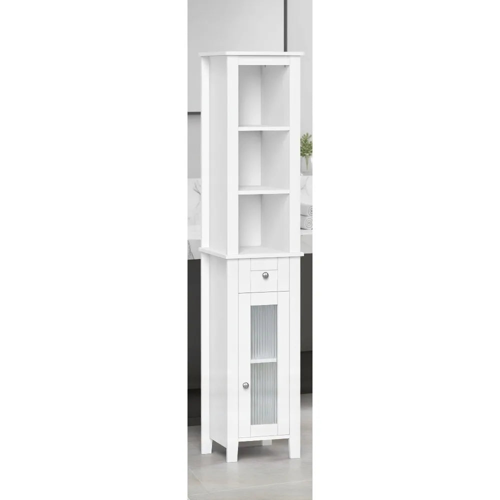 Slim Tall Bathroom Storage Cabinet With Glass Door And Drawer