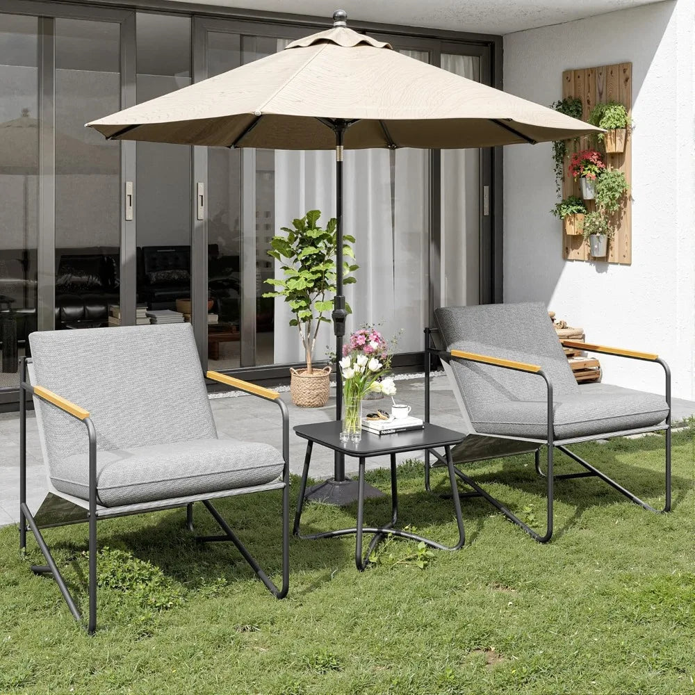 Compact 3 Piece Patio Conversation Set With Glass Table Weather Resistant