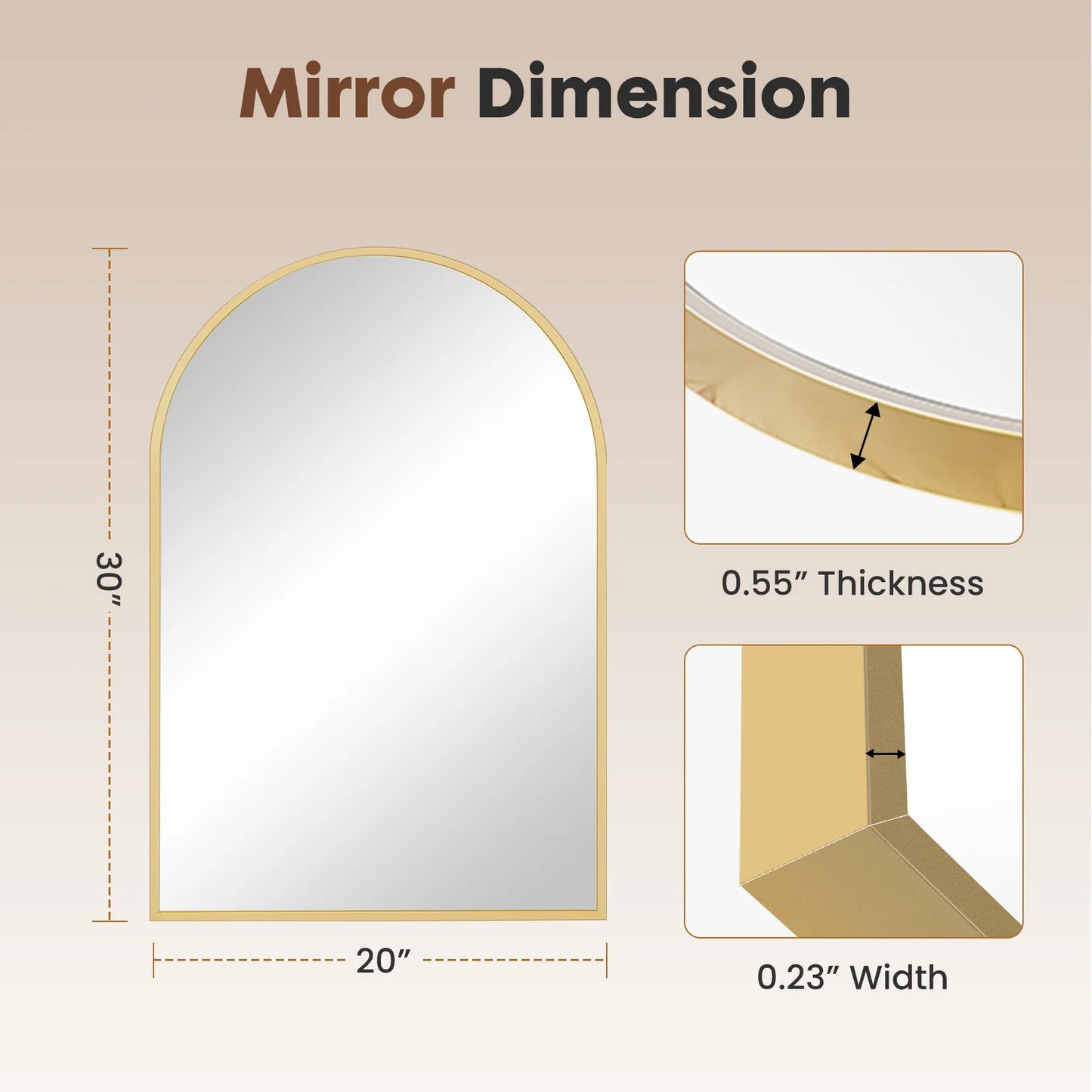 JHK Arched Metal Framed Bathroom Mirror Wall Mount