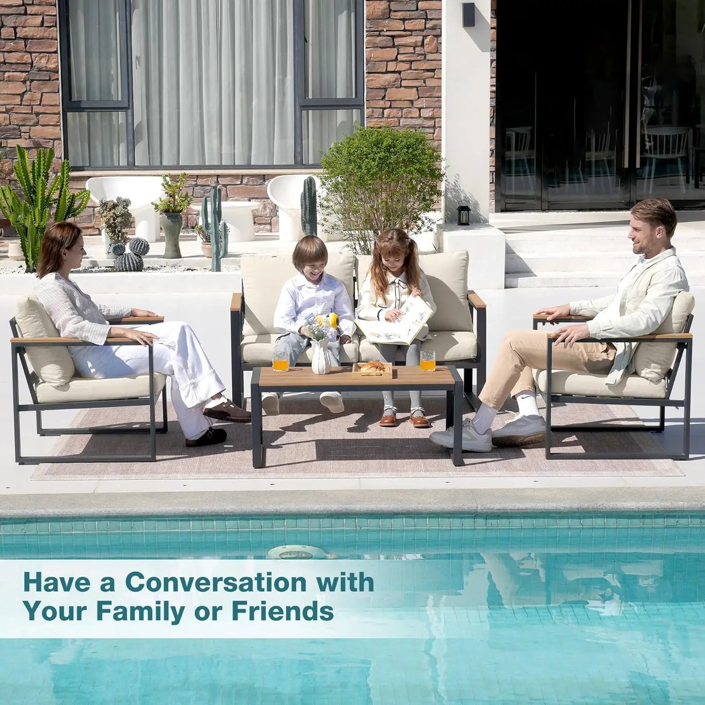 Patio Furniture Set 4 Pieces With Coffee Table Outdoor