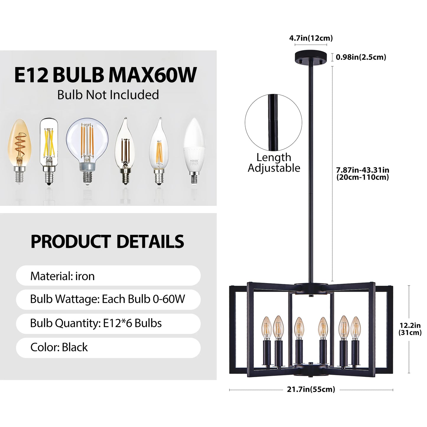 ARLGSITE Geometric Chandelier Pendant Light Fixture 6 To 8 Lights