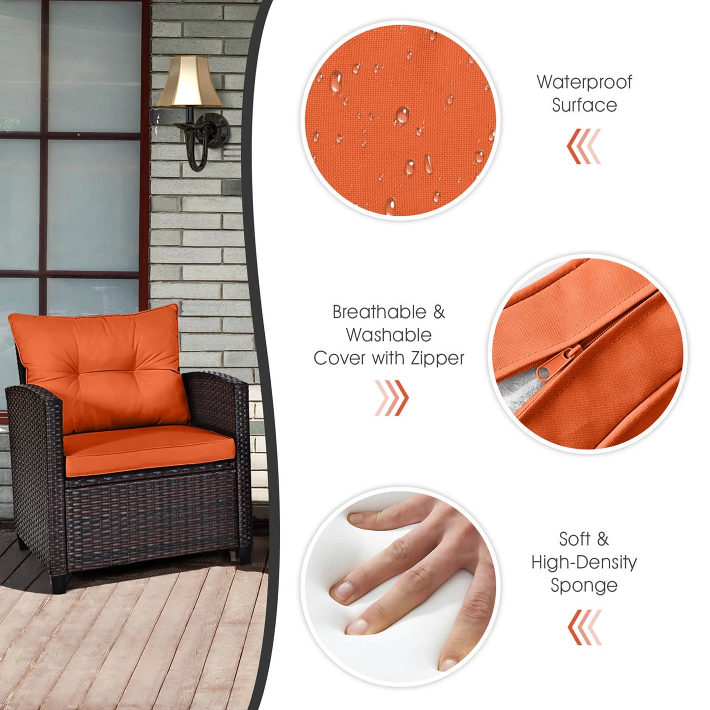 HOMASIS 3 Piece Patio Rattan Furniture Set Cushioned Conversation Set