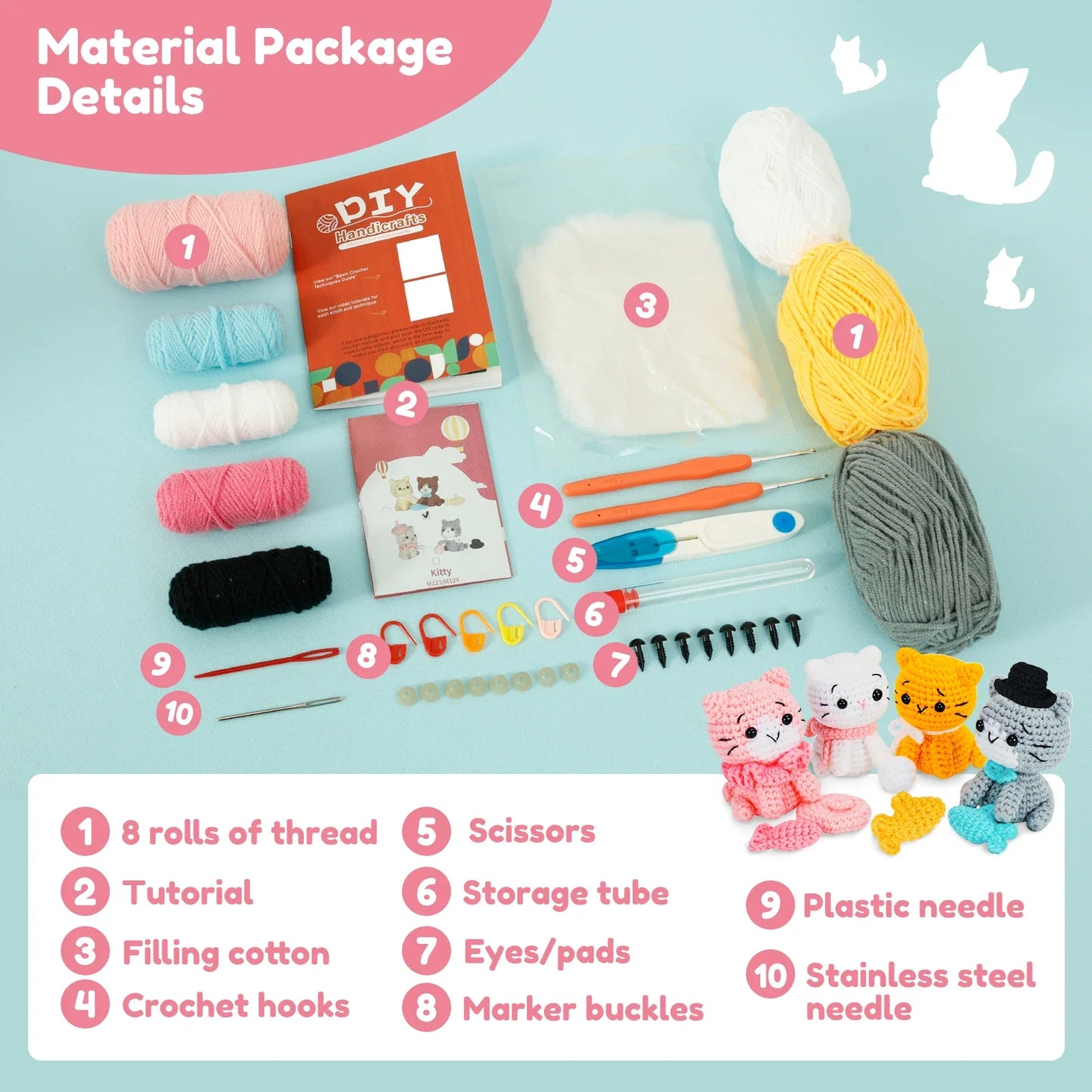 Hign-concerned Cat Crochet Kit For Beginners With Accessories