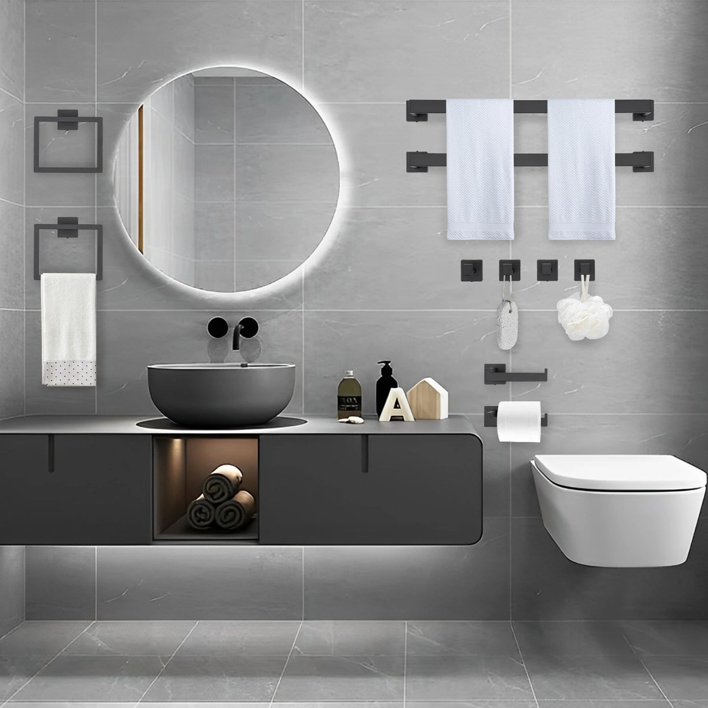 Wall Mount Bathroom Accessories Steel Toilet Paper Holder Towel Rack