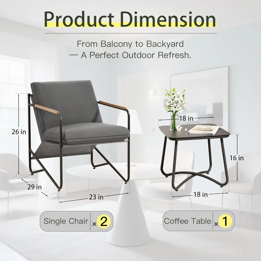 Compact 3 Piece Patio Conversation Set With Glass Table Weather Resistant