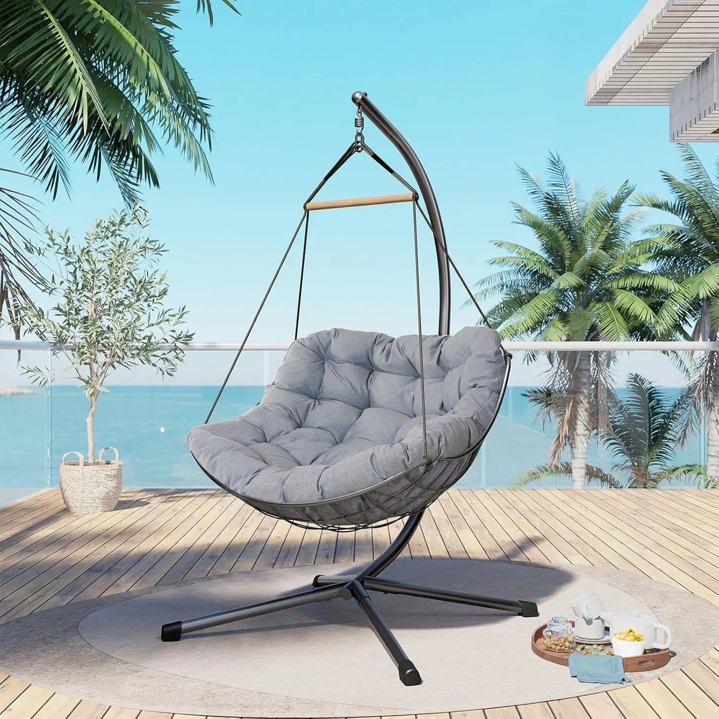 Grand Patio Outdoor Hanging Chair With Stand And Cushion