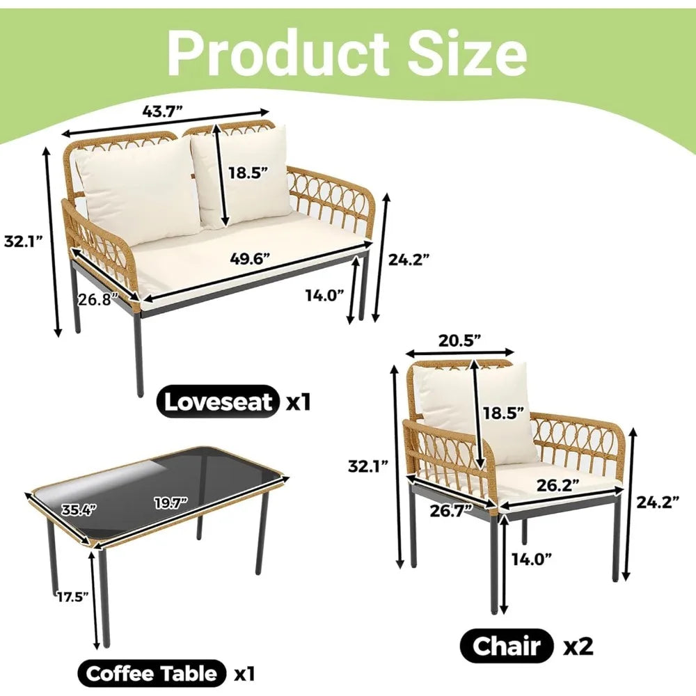 Outdoor Wicker Patio Furniture Set With Glass Table Thick Cushions