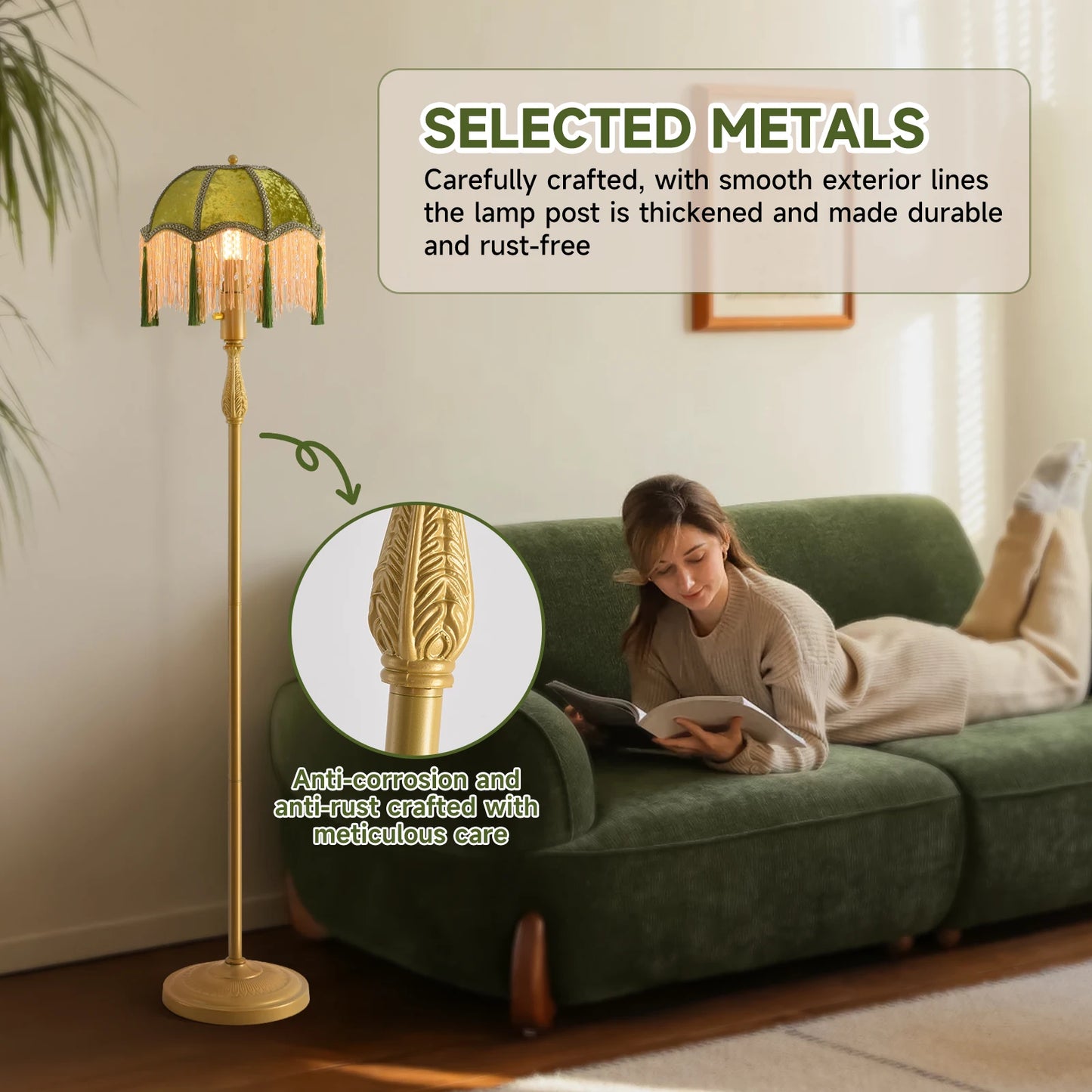 Retro Tassel Floor Lamp With Adjustable LED Night Light
