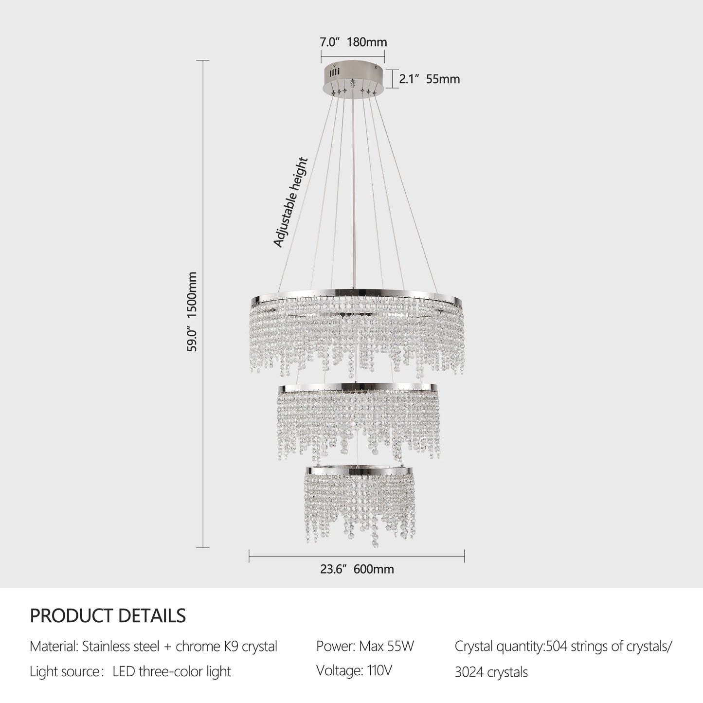 Crystal LED Chandelier Pendant Light for Living Room and Dining