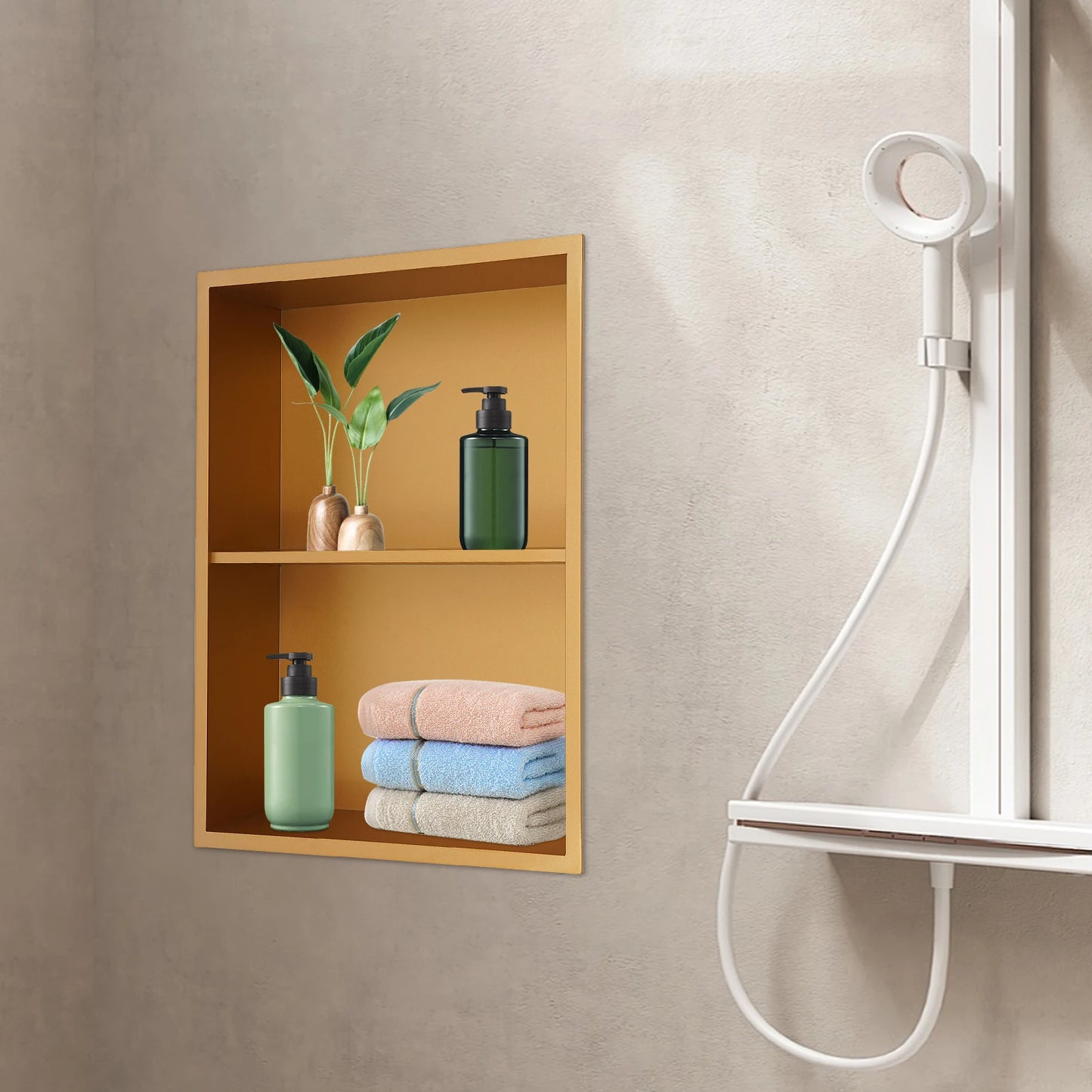 Stainless Steel Recessed Wall Niche Shelf Dual Tier Shower