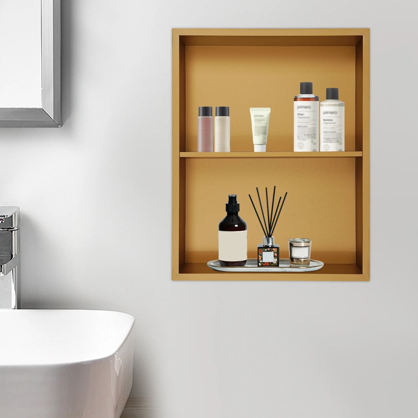 Stainless Steel Recessed Wall Niche Shelf Dual Tier Shower